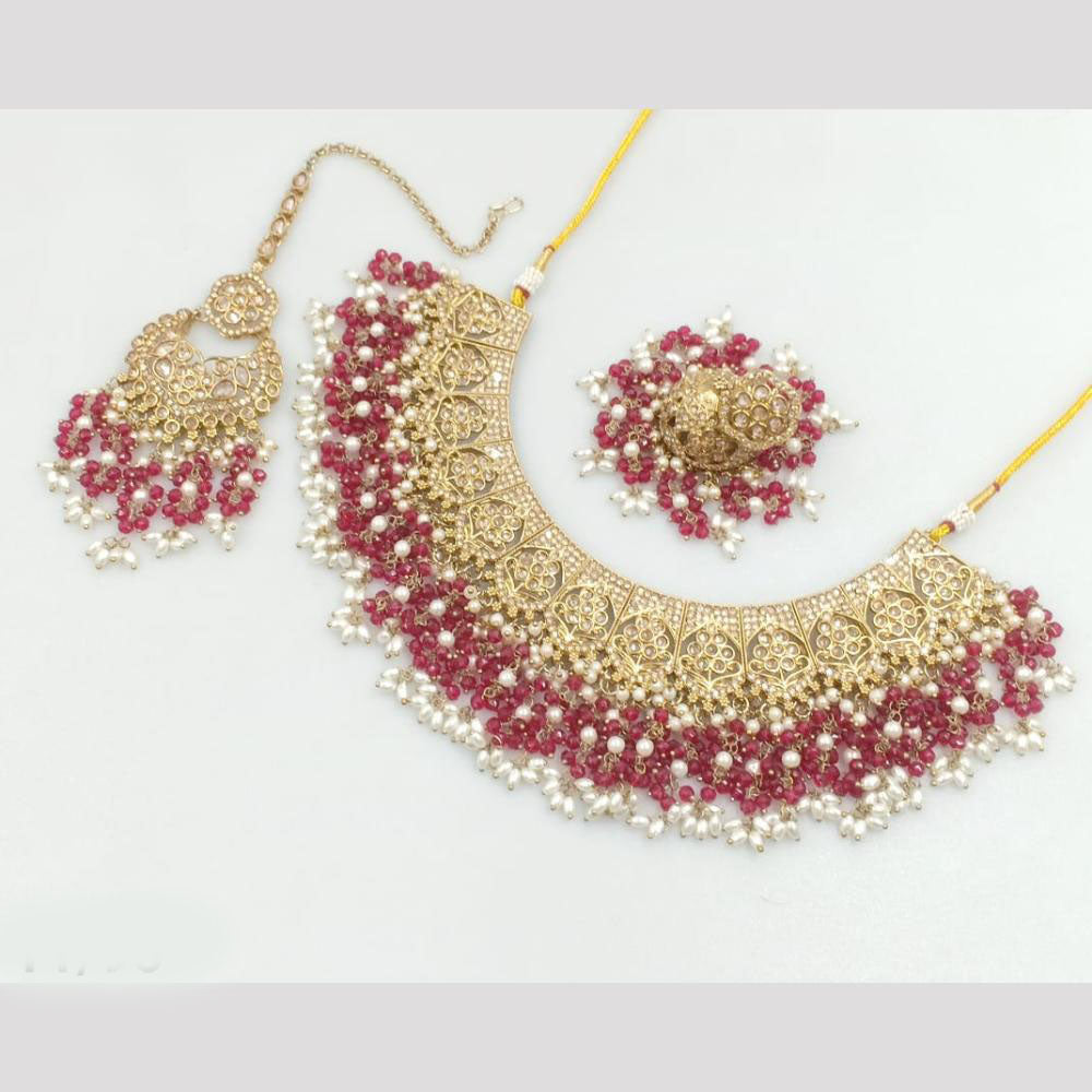 Rajwadi Collection Gold Plated Crystal Stone And Pearls Necklace Set