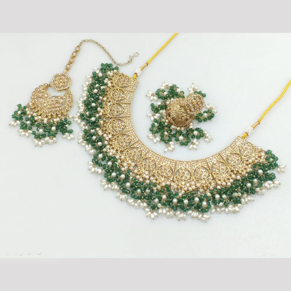 Rajwadi Collection Gold Plated Crystal Stone And Pearls Necklace Set