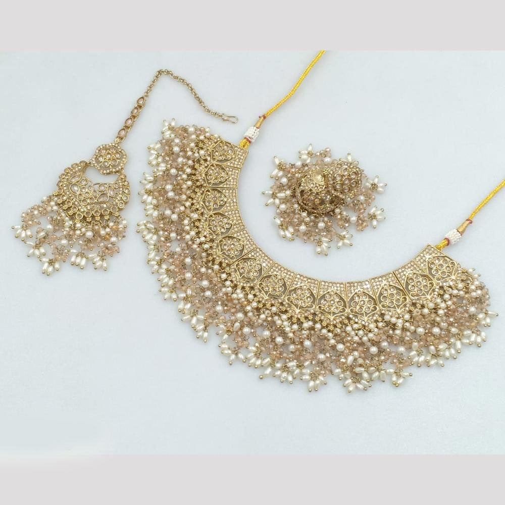 Rajwadi Collection Gold Plated Crystal Stone And Pearls Necklace Set