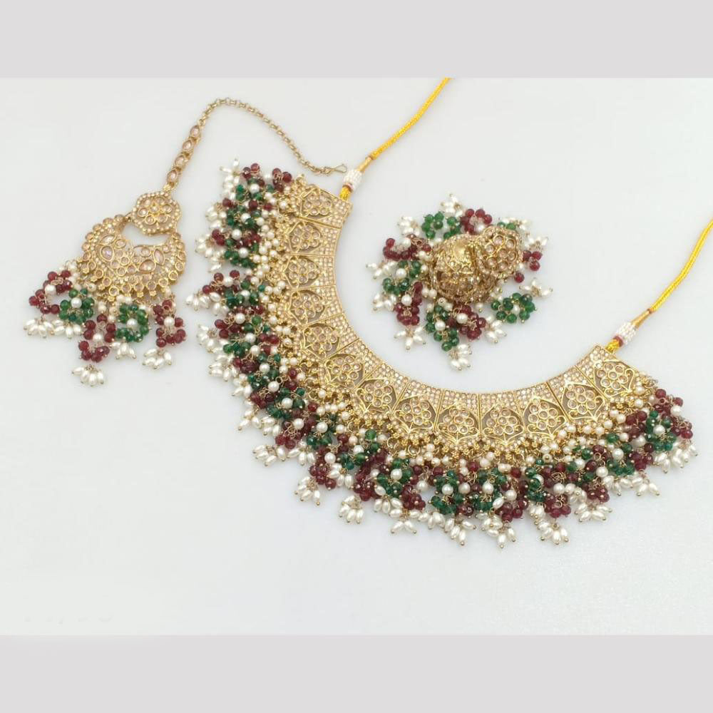 Rajwadi Collection Gold Plated Crystal Stone And Pearls Necklace Set