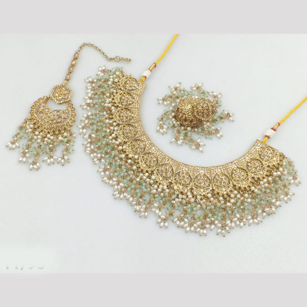 Rajwadi Collection Gold Plated Crystal Stone And Pearls Necklace Set