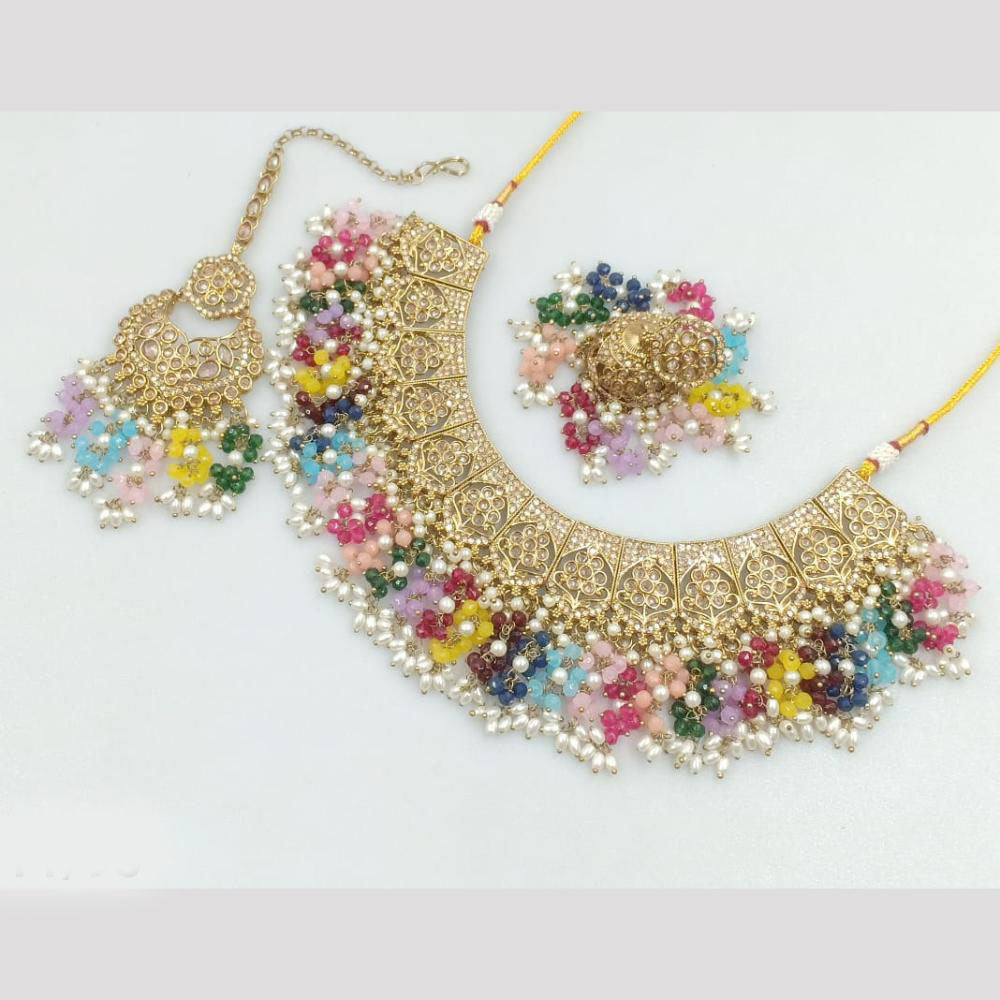 Rajwadi Collection Gold Plated Crystal Stone And Pearls Necklace Set