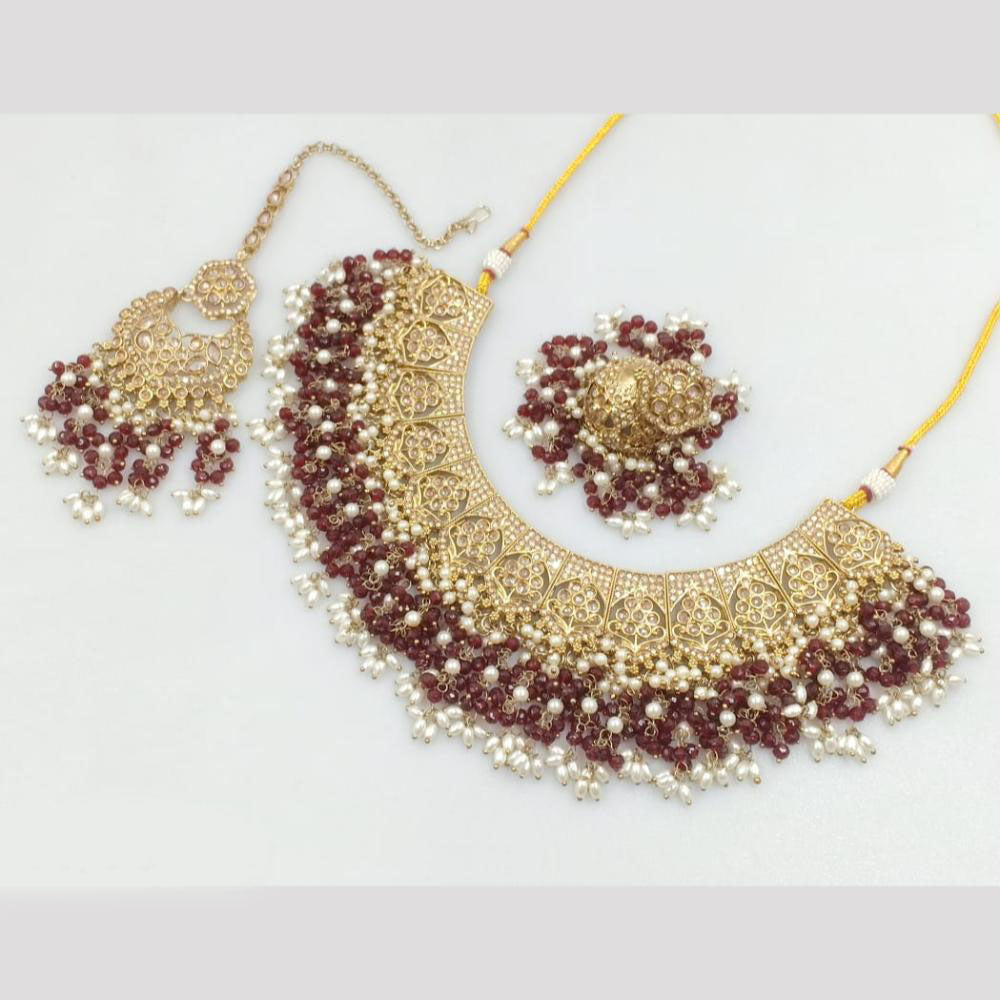 Rajwadi Collection Gold Plated Crystal Stone And Pearls Necklace Set