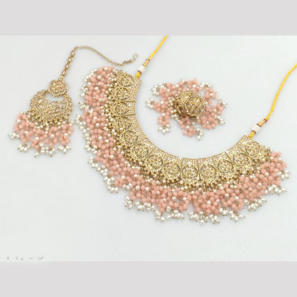 Rajwadi Collection Gold Plated Crystal Stone And Pearls Necklace Set