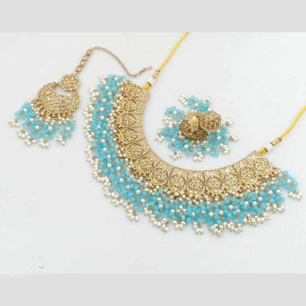 Rajwadi Collection Gold Plated Crystal Stone And Pearls Necklace Set