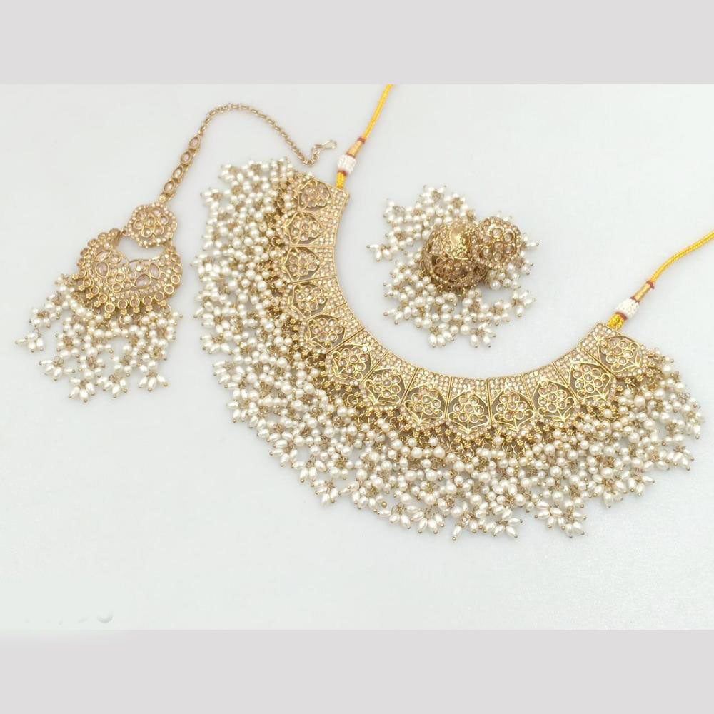 Rajwadi Collection Gold Plated Crystal Stone And Pearls Necklace Set