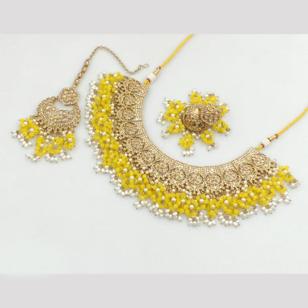 Rajwadi Collection Gold Plated Crystal Stone And Pearls Necklace Set