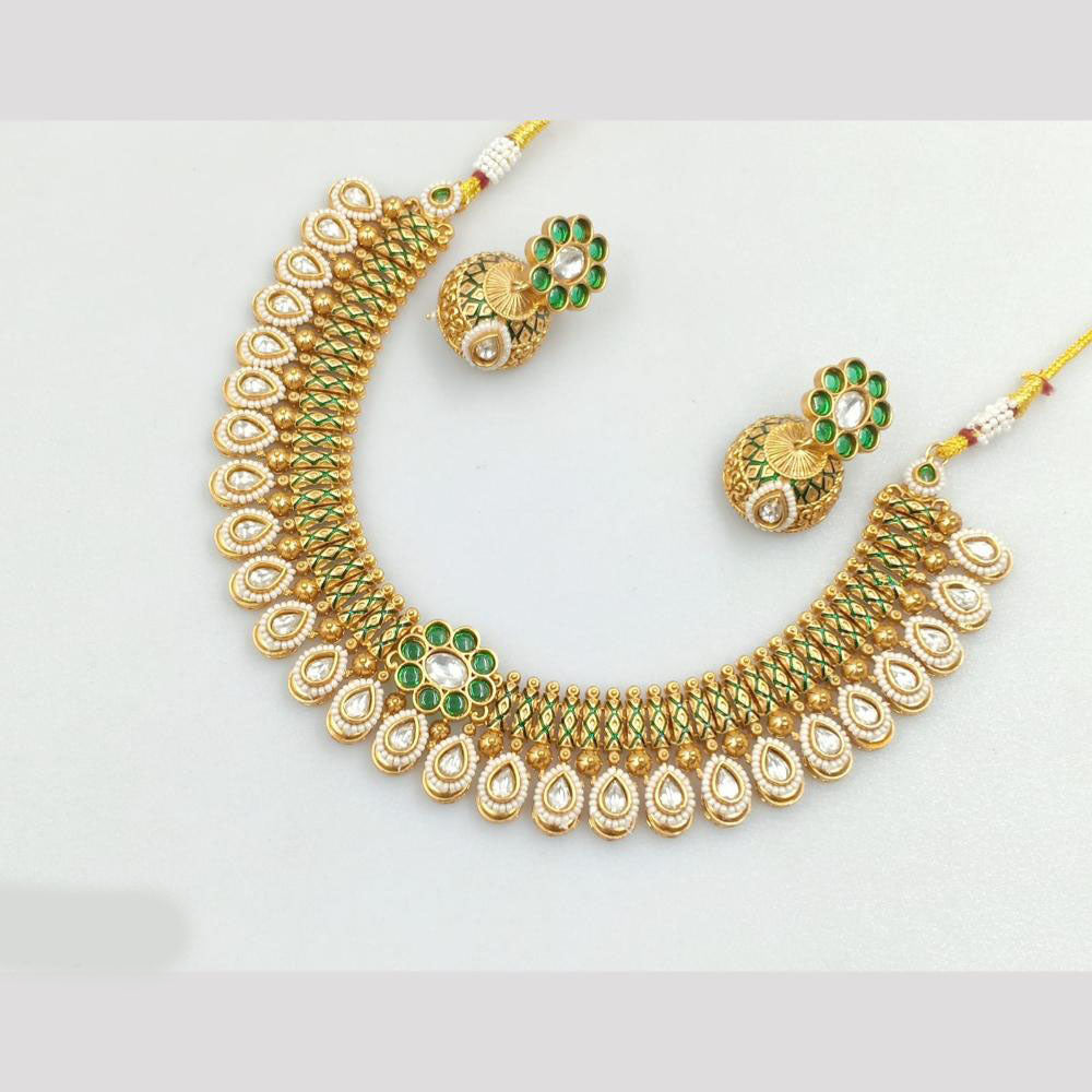 Rajwadi Collection Gold Plated Pota Stone And Pearls Necklace Set