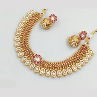 Rajwadi Collection Gold Plated Pota Stone And Pearls Necklace Set