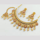 Rajwadi Collection Gold Plated Pota Stone And Pearls Necklace Set