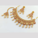 Rajwadi Collection Gold Plated Pota Stone And Pearls Necklace Set