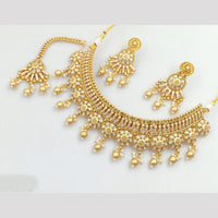 Rajwadi Collection Gold Plated Pota Stone And Pearls Necklace Set