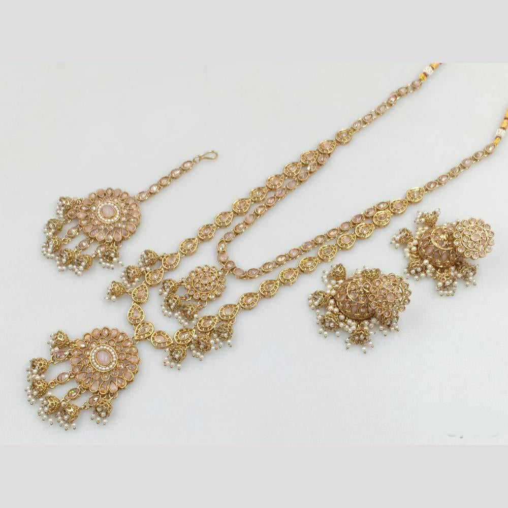 Rajwadi Collection Gold Plated Crystal Stone And Pearls Long Necklace Set