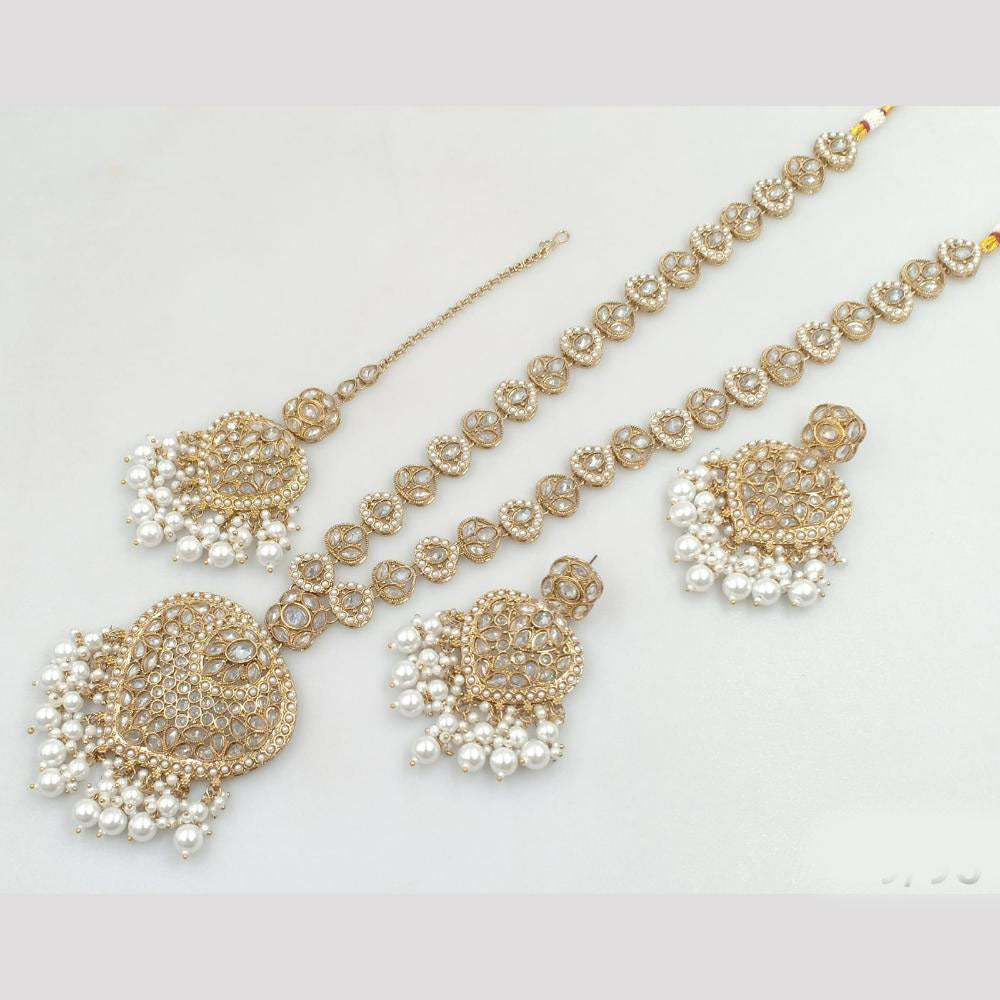 Rajwadi Collection Gold Plated Crystal Stone And Pearls Long Necklace Set