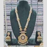 Rajwadi Collection Gold Plated Pota Stone And Pearls Long Necklace Set