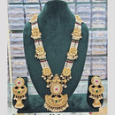 Rajwadi Collection Gold Plated Pota Stone And Pearls Long Necklace Set