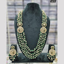 Rajwadi Collection Gold Plated Pota Stone And Pearls Long Necklace Set