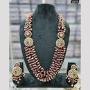 Rajwadi Collection Gold Plated Pota Stone And Pearls Long Necklace Set