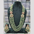 Rajwadi Collection Gold Plated Pota Stone And Pearls Long Necklace Set