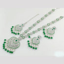 Rajwadi Collection Silver Plated Crystal Stone And Pearls Long Necklace Set