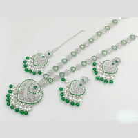 Rajwadi Collection Silver Plated Crystal Stone And Pearls Long Necklace Set