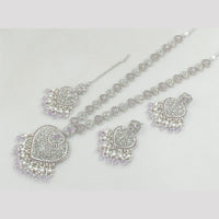 Rajwadi Collection Silver Plated Crystal Stone And Pearls Long Necklace Set