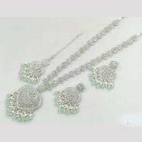 Rajwadi Collection Silver Plated Crystal Stone And Pearls Long Necklace Set