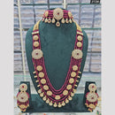 Rajwadi Collection Gold Plated Pota Stone And Pearls Double Necklace Set