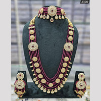 Rajwadi Collection Gold Plated Pota Stone And Pearls Double Necklace Set