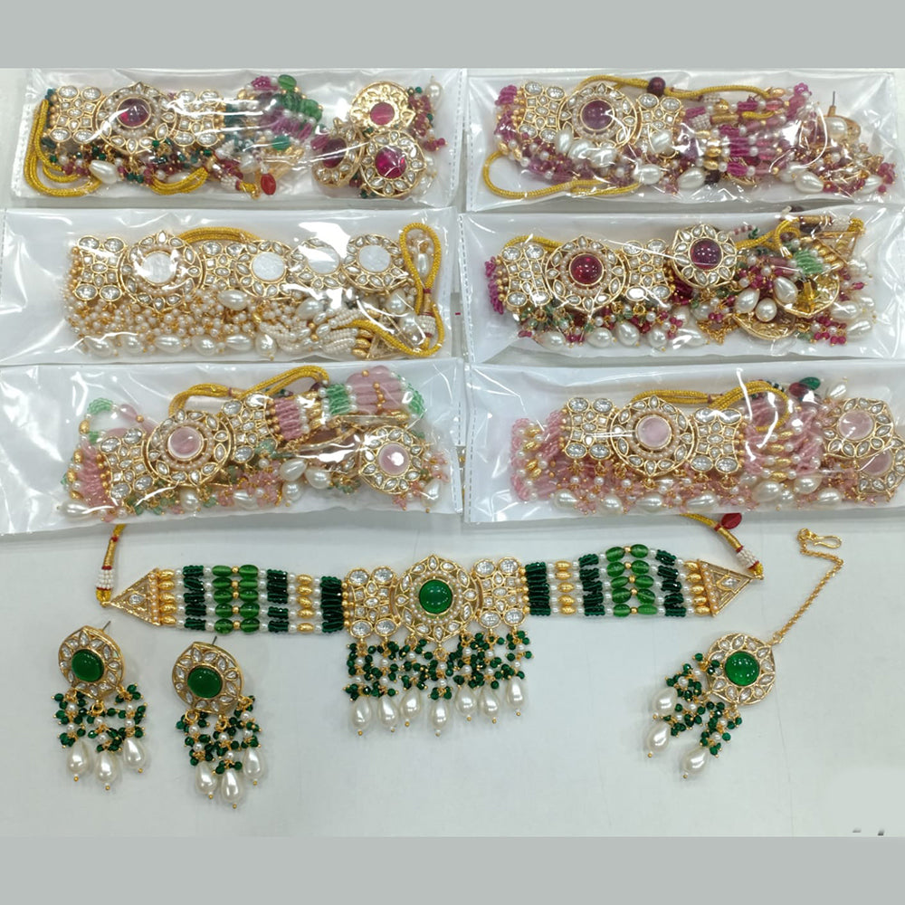 Rajwadi Collection Gold Plated Kundan Stone And Pearl Choker Necklace Set