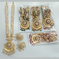 Rajwadi Collection Gold Plated Crystal Stone And Pearl Long Necklace Set