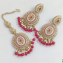 Rajwadi Collection Gold Plated Crystal Stone Pearl And Beads Dangler Earrings With Maangtika