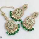 Rajwadi Collection Gold Plated Crystal Stone Pearl And Beads Dangler Earrings With Maangtika