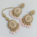 Rajwadi Collection Gold Plated Crystal Stone Pearl And Beads Dangler Earrings With Maangtika