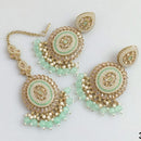 Rajwadi Collection Gold Plated Crystal Stone Pearl And Beads Dangler Earrings With Maangtika