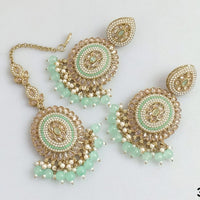 Rajwadi Collection Gold Plated Crystal Stone Pearl And Beads Dangler Earrings With Maangtika