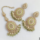Rajwadi Collection Gold Plated Crystal Stone Pearl And Beads Dangler Earrings With Maangtika