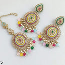 Rajwadi Collection Gold Plated Crystal Stone Pearl And Beads Dangler Earrings With Maangtika