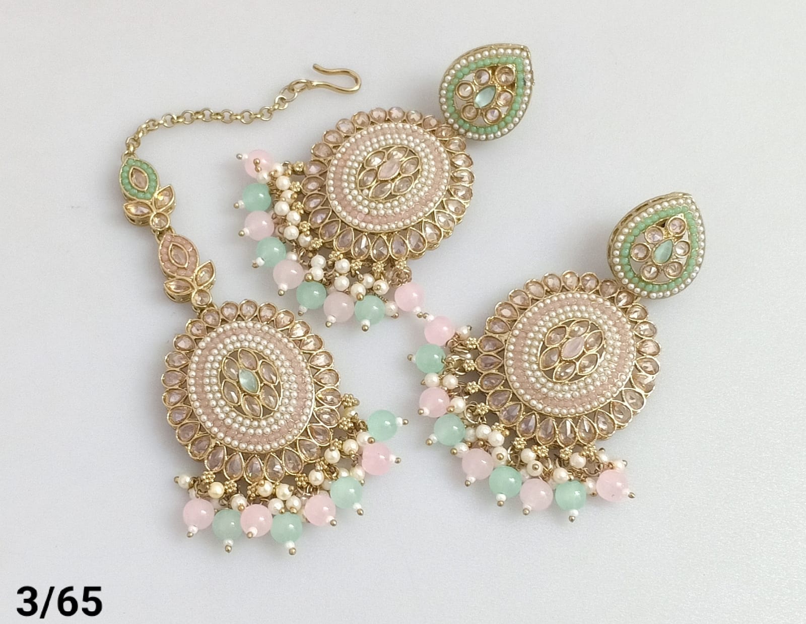 Rajwadi Collection Gold Plated Crystal Stone Pearl And Beads Dangler Earrings With Maangtika