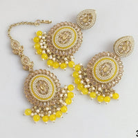 Rajwadi Collection Gold Plated Crystal Stone Pearl And Beads Dangler Earrings With Maangtika