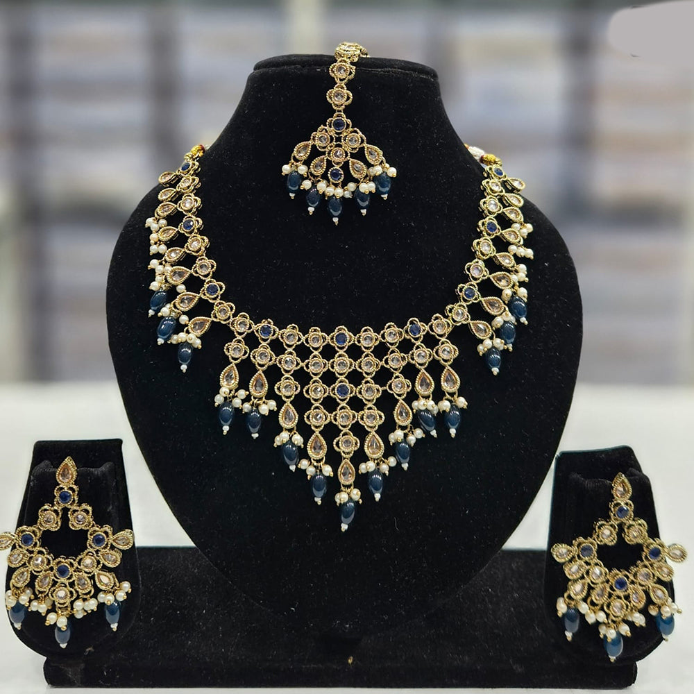 Rajwadi Collection Gold Plated Crystal Stone And Beads Necklace Set