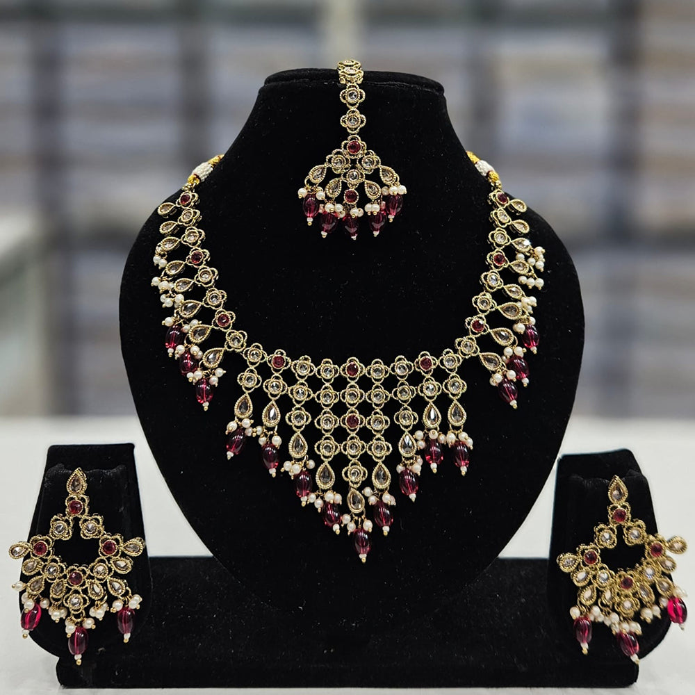 Rajwadi Collection Gold Plated Crystal Stone And Beads Necklace Set