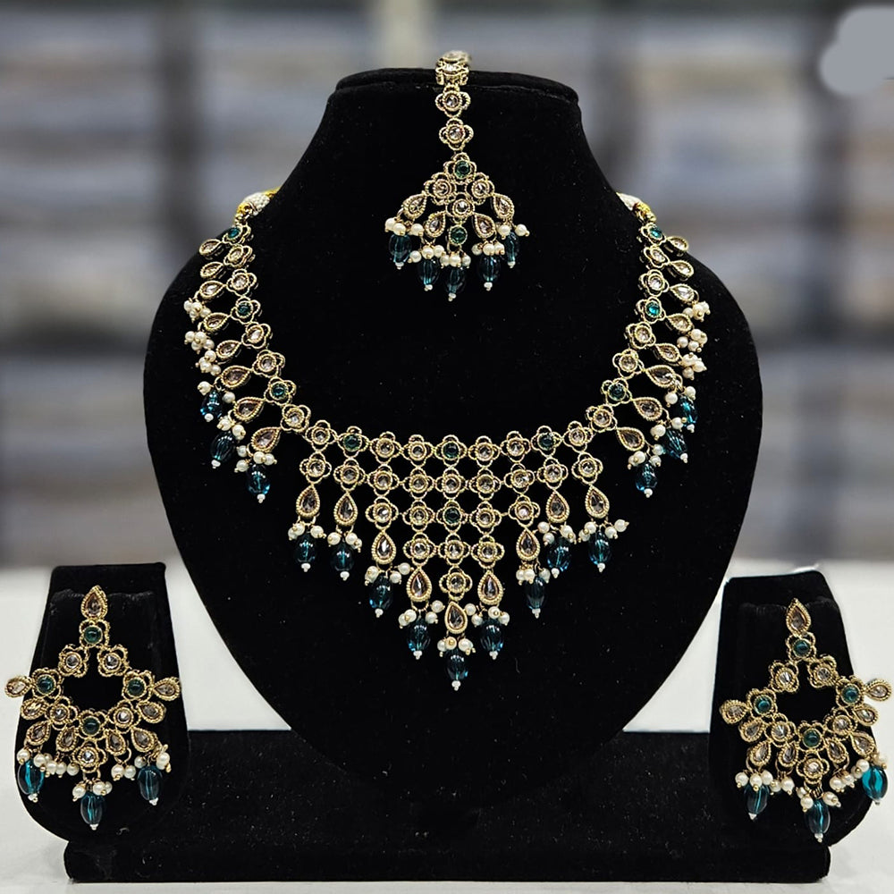 Rajwadi Collection Gold Plated Crystal Stone And Beads Necklace Set