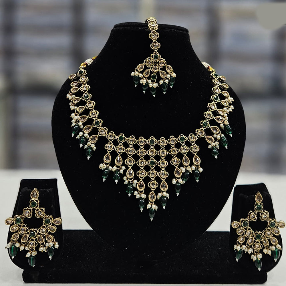 Rajwadi Collection Gold Plated Crystal Stone And Beads Necklace Set