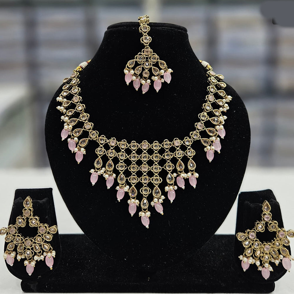 Rajwadi Collection Gold Plated Crystal Stone And Beads Necklace Set