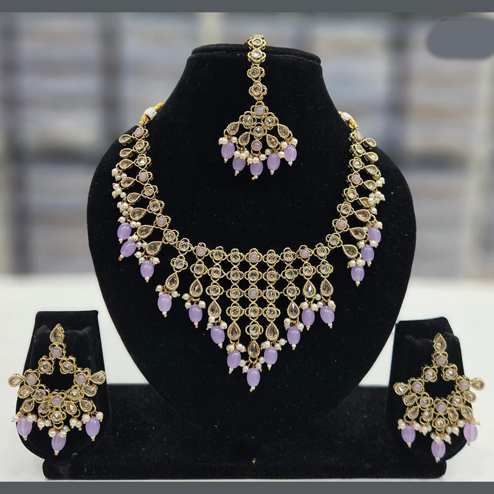 Rajwadi Collection Gold Plated Crystal Stone And Beads Necklace Set