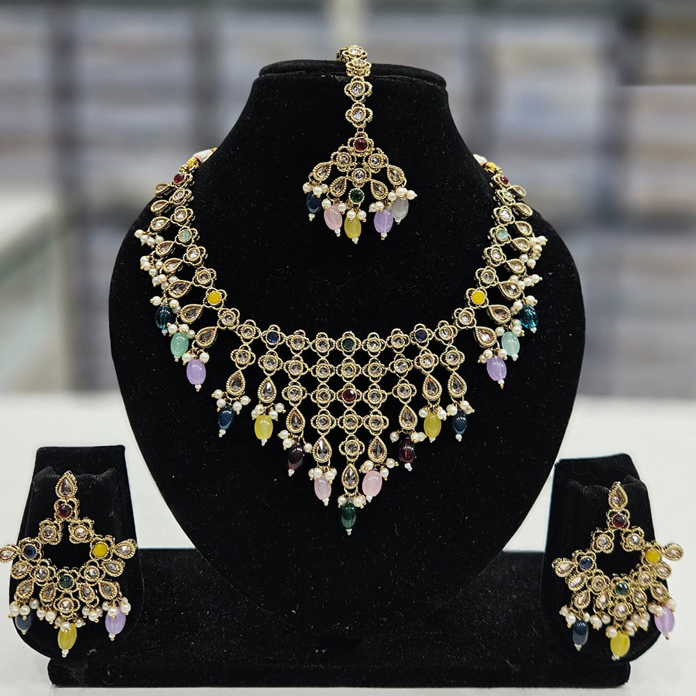 Rajwadi Collection Gold Plated Crystal Stone And Beads Necklace Set