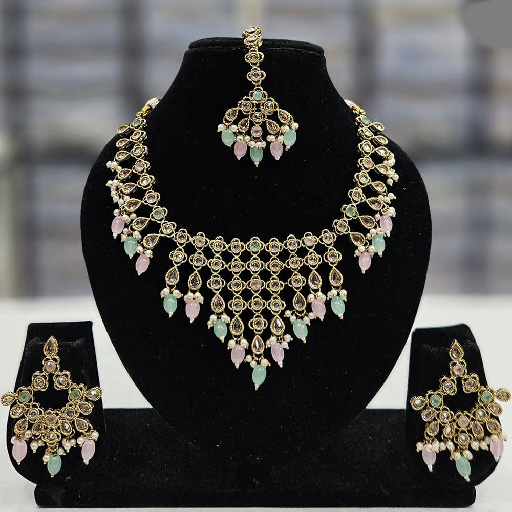 Rajwadi Collection Gold Plated Crystal Stone And Beads Necklace Set