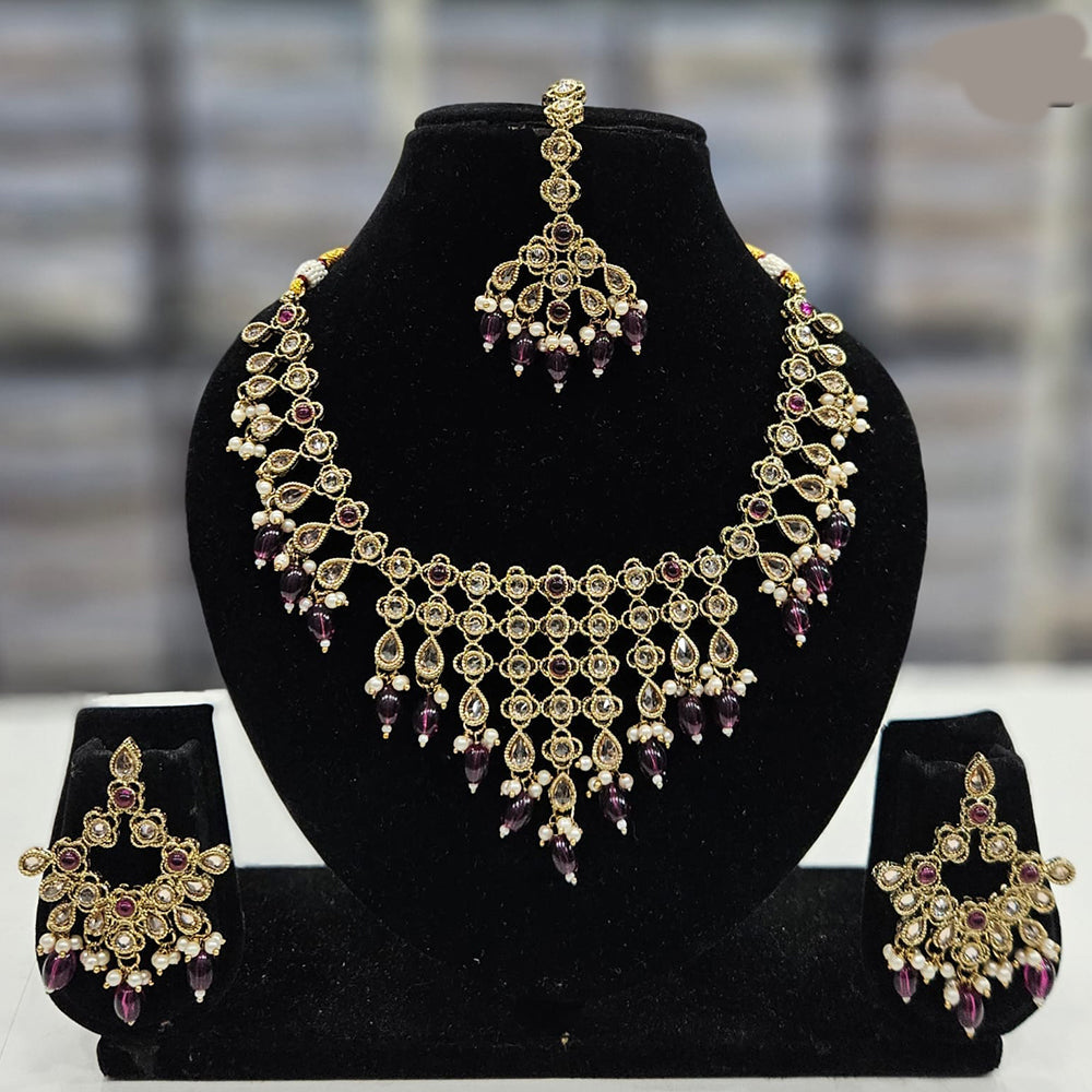 Rajwadi Collection Gold Plated Crystal Stone And Beads Necklace Set