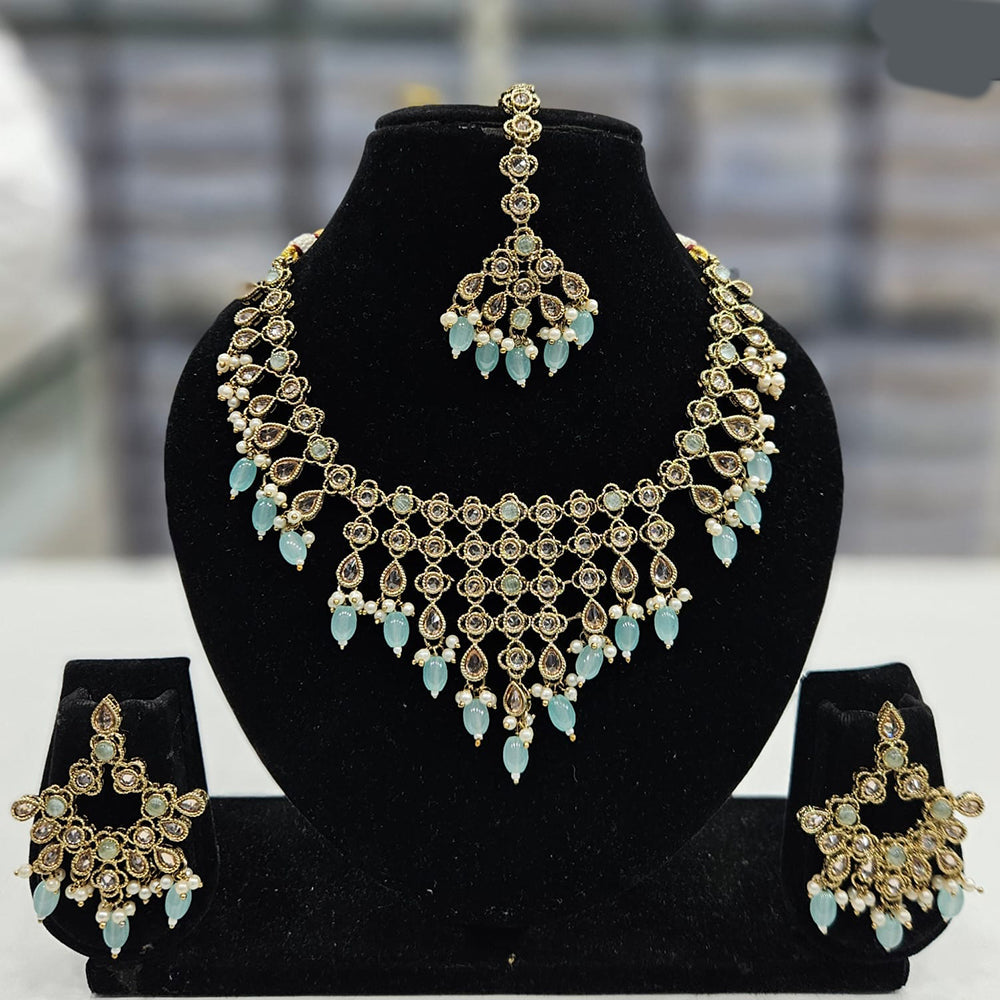 Rajwadi Collection Gold Plated Crystal Stone And Beads Necklace Set
